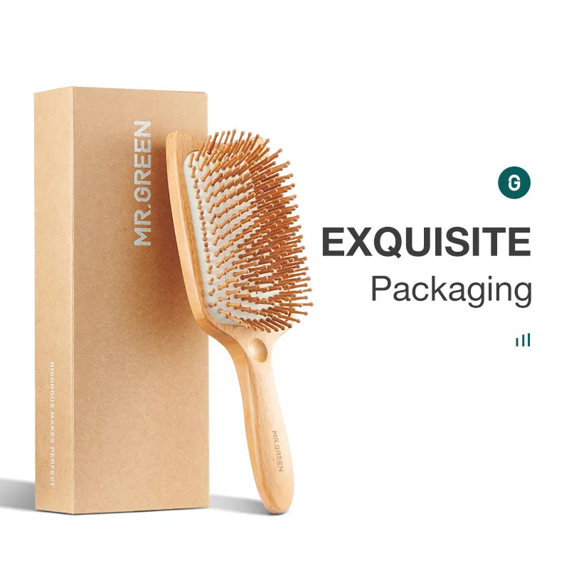 Hair Brush Wide Board Massage Natural Beech Cat's Head Design Comb Gasbag Hairbrush For Dry Wet