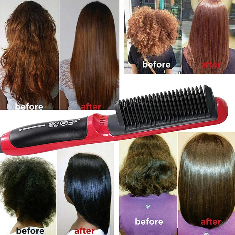 Ionic Hair Straightener Brush for frizz-free, silky hair. Ceramic heating, anti-scald, perfect for straightening and curls.