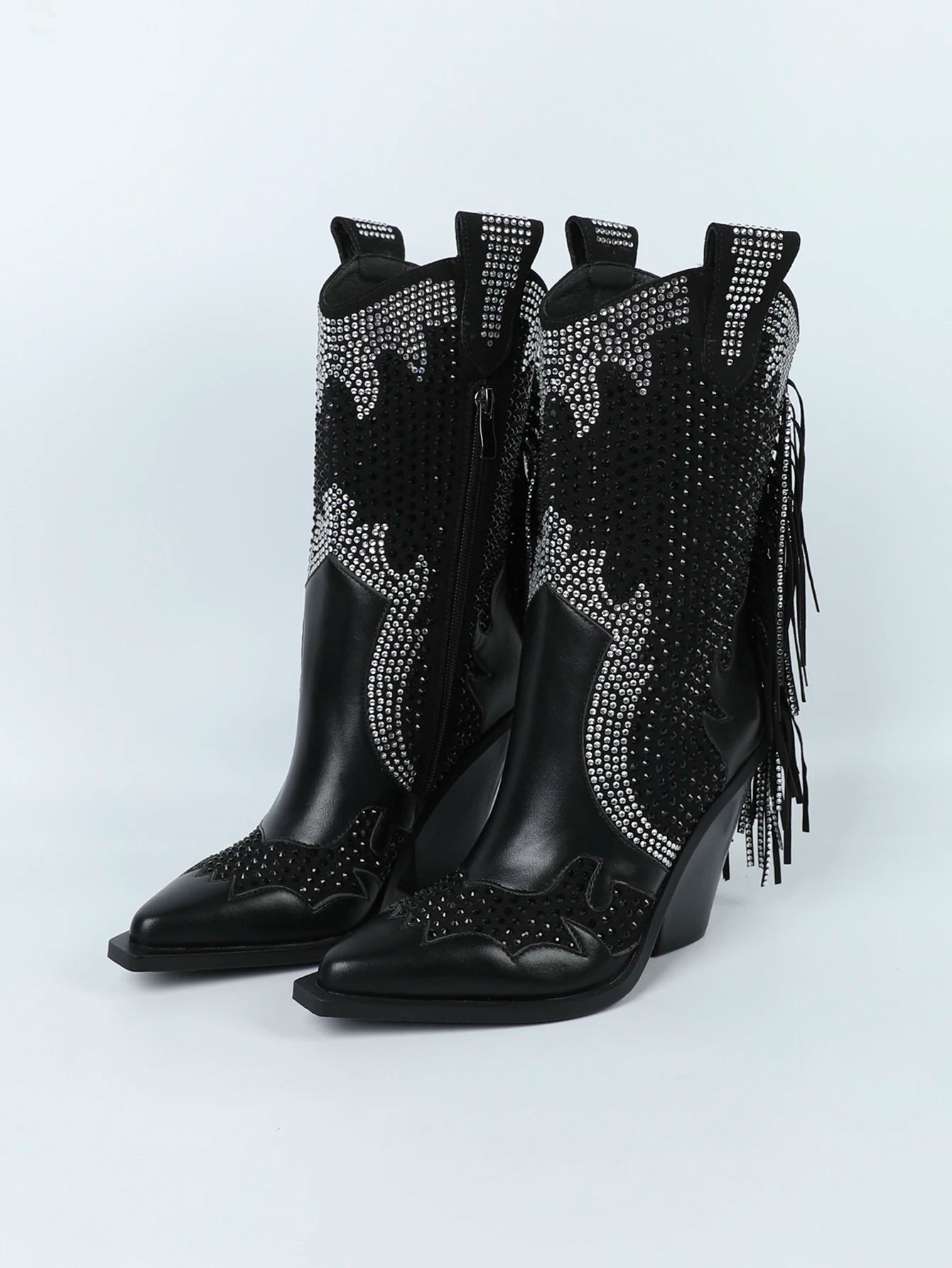 New Arrival Popular Retro Fashion Chunky Heel Boots With Rhinestone