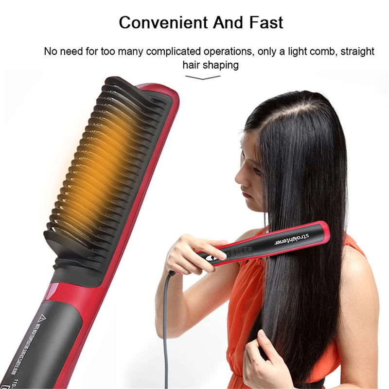 Ionic Hair Straightener Brush for frizz-free, silky hair. Ceramic heating, anti-scald, perfect for straightening and curls.