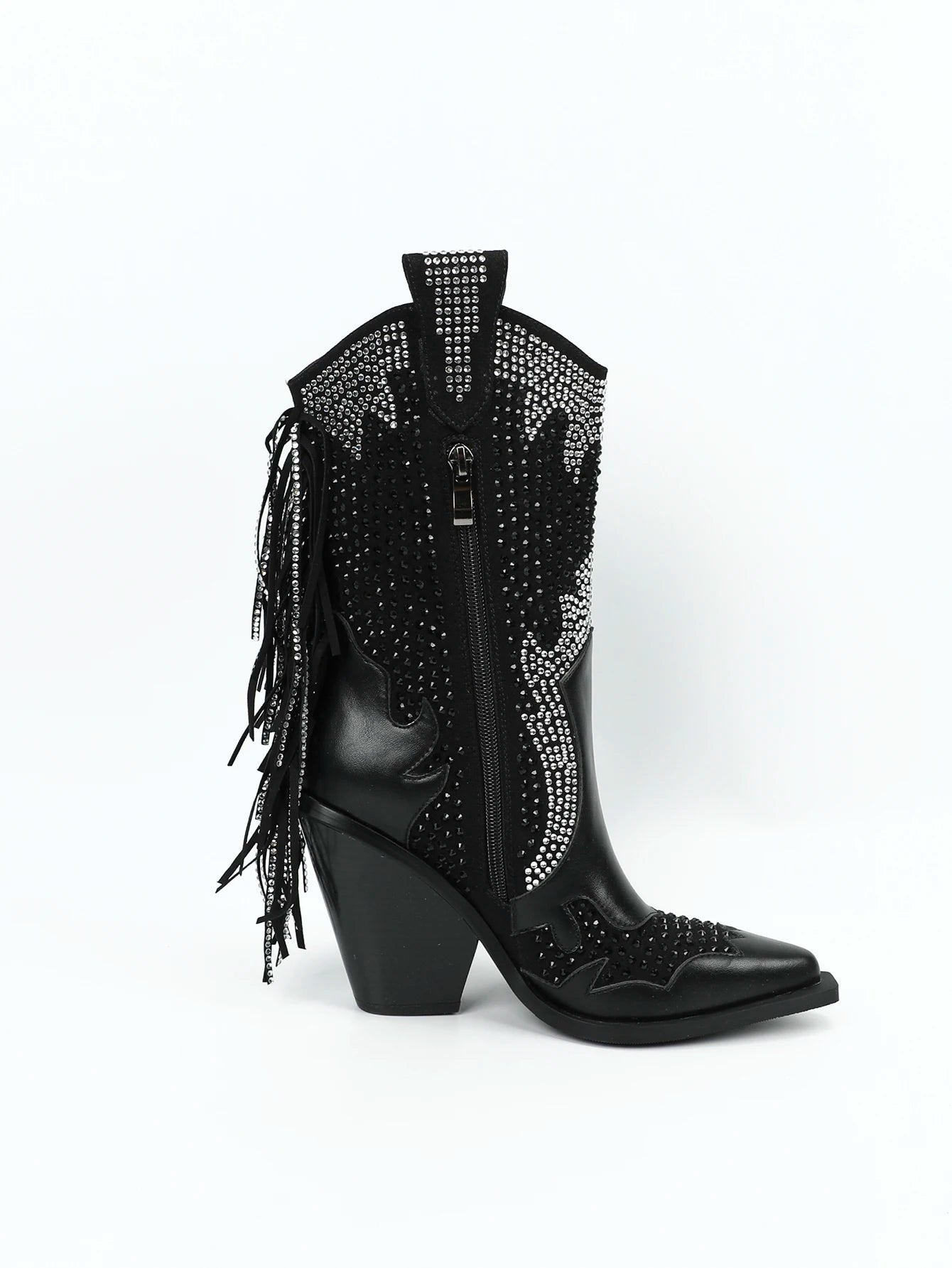 New Arrival Popular Retro Fashion Chunky Heel Boots With Rhinestone