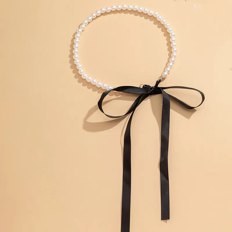 Trend Wedding Party Jewelry Long Black Ribbon Choker Necklace