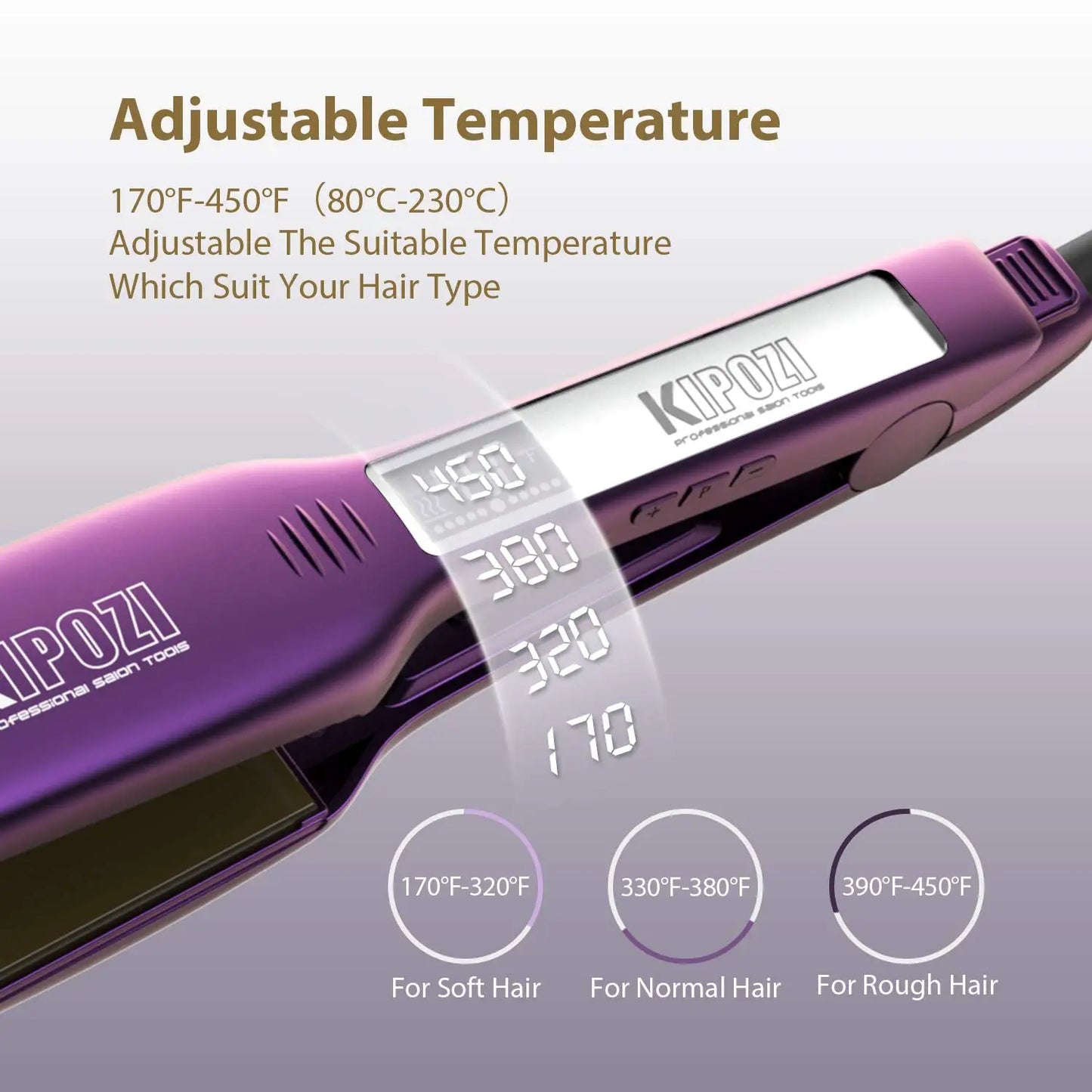 KIPOZI Professional Hair Straightener Titanium Flat Iron with Digital LCD Display Dual Voltage Instant Heating Curling Iron Gift